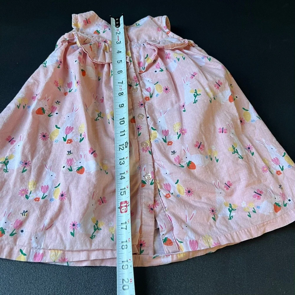 John Lewis Baby Pink Bunny Floral Linen Blend Ruffle Dress Sleeveless 2/3 yrs